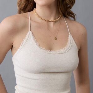 ✨BNWT - AE Strappy Go Lucky Cropped Lace Tank Top - Light Blue - size Large✨